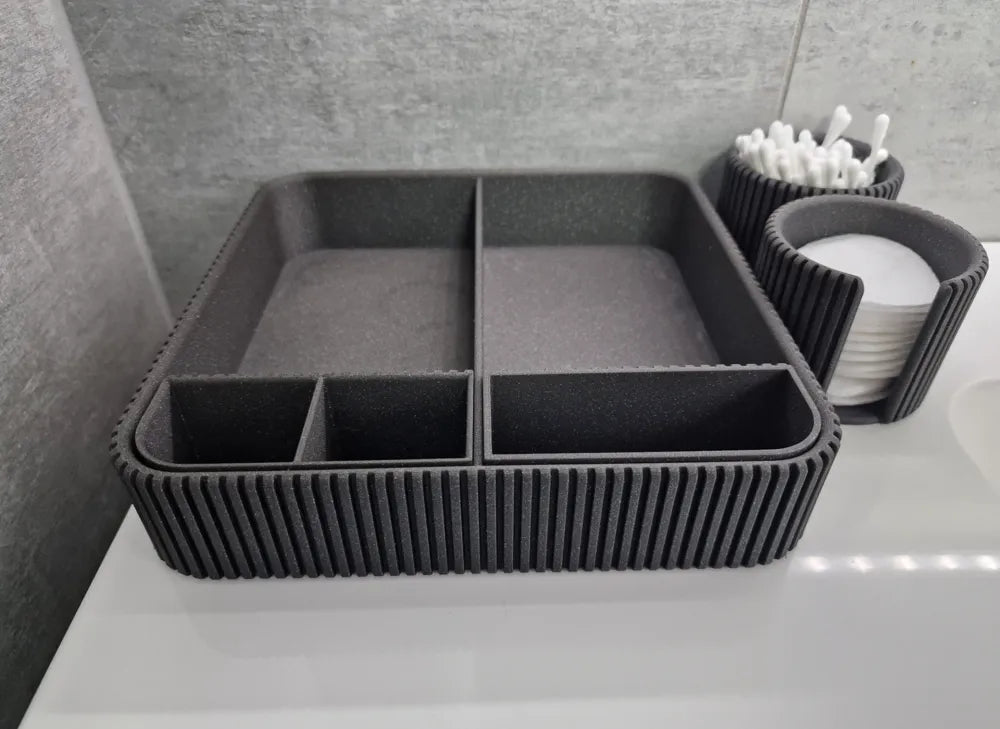 3D Baskı Banyo Organizatörü — Tepsi & Silindirik Düzenleyici Set